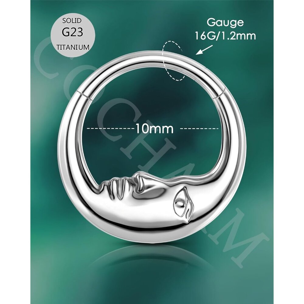 Moon Face G23 Solid Titanium Septum Ring 16g Silv… - image 3